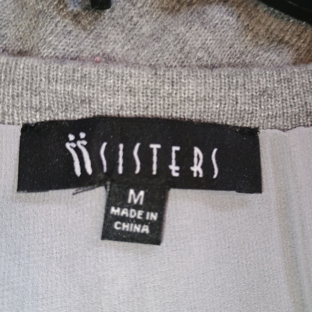 Sisters Women's Grey Studded‎ Embellished Sweater Cardigan Layered Look M - Picture 4 of 9